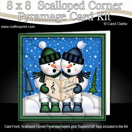 8 x 8 Xmas Singing Snowmen Card Scalloped Corner Kit