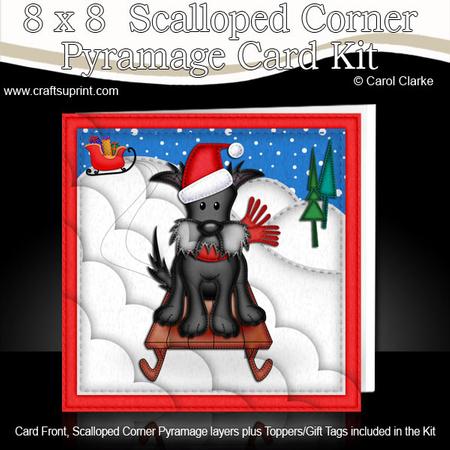 8 x 8 Xmas Sledging Hamish Scottie Dog Scalloped Corner Kit