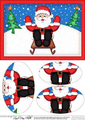 A5 Xmas Sledging Santa Oval Pyramage Topper