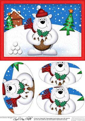A5 Xmas Ben Polar Bears Pudding Oval Pyramage Topper