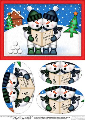 A5 Xmas Carol Singing Snowmen Oval Pyramage Topper