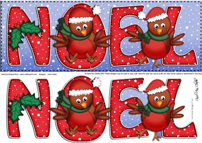 Large Dl Xmas Noel with Robins Quick Card with 3D Decoupage