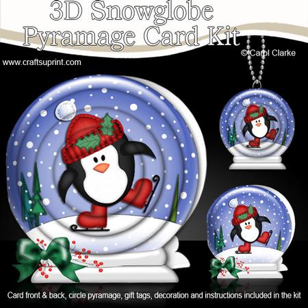 3D Xmas Skating Penguin Snowglobe Circle Pyramage Card Kit
