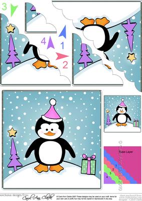 Cute Xmas Penguin Scallop Corner Side Stacker Topper