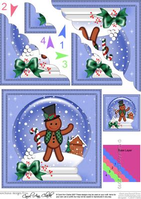 Xmas Gingerbread Man Snowglobe Scallop Corner Side Stacker