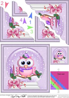 Xmas Little Hoot Owl Snowglobe Scallop Corner Side Stacker