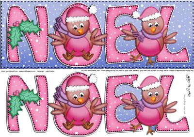 Large Dl Xmas Noel with Robins Quick Card with 3D Decoupage