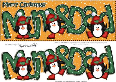 Large Dl Xmas Mum N Dad with Penguins Quick Card N Decoupage