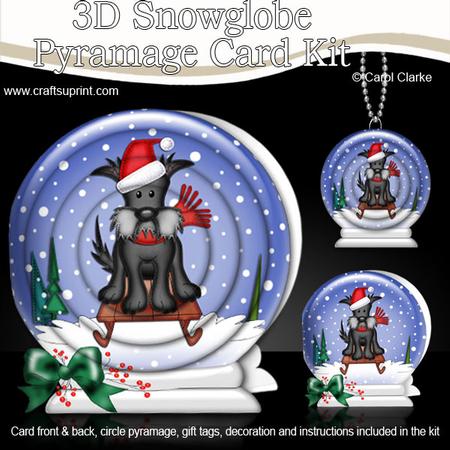 3D Xmas Sledging Hamish Snowglobe Circle Pyramage Card Kit