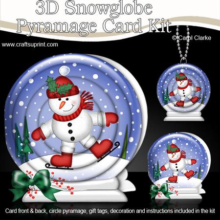 3D Xmas Skating Snowman Snowglobe Circle Pyramage Card Kit