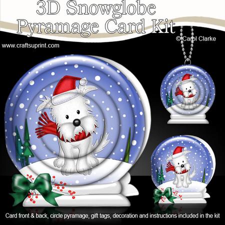 3D Xmas Westie Dog Snowglobe Circle Pyramage Card Kit