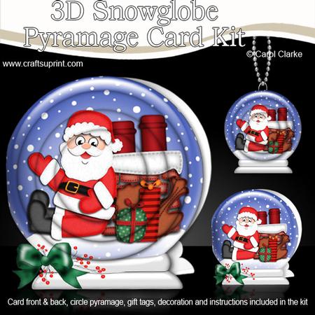 3D Xmas Rooftop Santa Snowglobe Circle Pyramage Card Kit