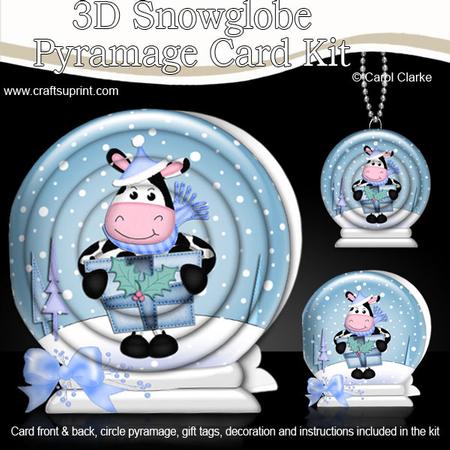 3D Xmas Milly Moo Cow Snowglobe Circle Pyramage Card Kit