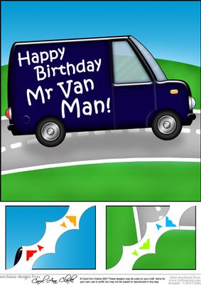 8 x 8 Happy Birthday Mr Van Man Scalloped Corner Topper