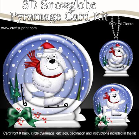 3D Xmas Skating Polar Bear Snowglobe Circle Pyramage Card