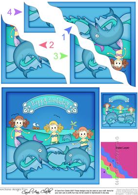 Birthday Mermaids N Dolphins Wavy Corner Side Stacker