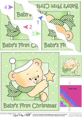 Cute Hunney Bear Robert has a Christmas Star - Babys 1st Christmas Wavy Corner side stacker Topper