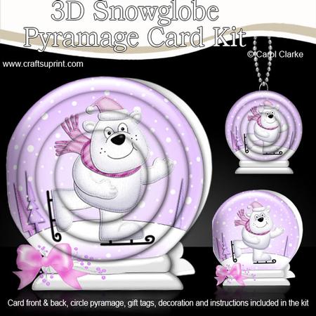 3D Xmas Skating Polar Bear Snowglobe Circle Pyramage Card