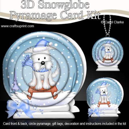 3D Xmas Sledging Westie Dog Snowglobe Circle Pyramage Card