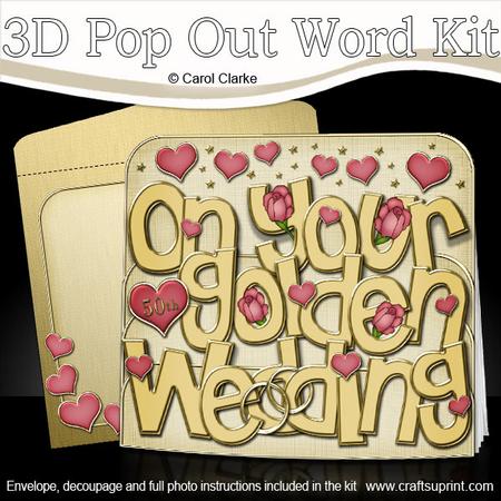 3D Golden Wedding with Roses Pop Out Word Card Kit