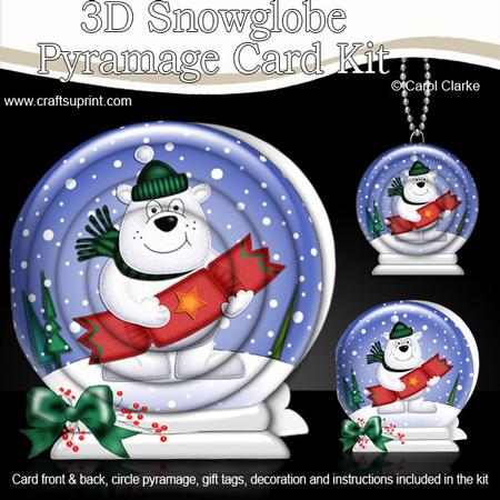 3D Xmas Polar Bear's Cracker Snowglobe Circle Pyramage Card