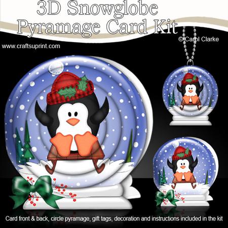 3D Xmas Sledging Penguin Snowglobe Circle Pyramage Card