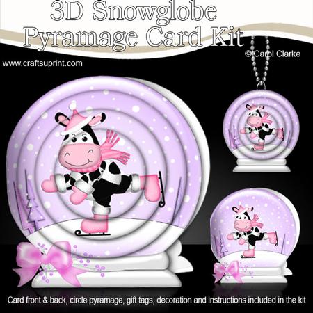 3D Xmas Skating Milly Moo Snowglobe Circle Pyramage Card