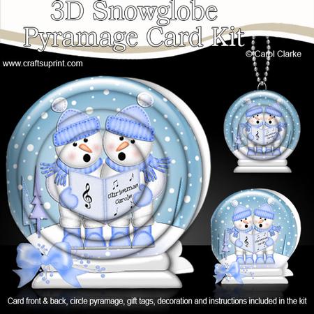 3D Xmas Singing Snowmen Snowglobe Circle Pyramage Card