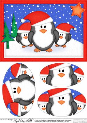 A5 Xmas Penguins Felties Oval Pyramage Topper