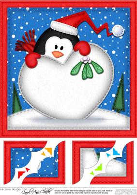 8 x 8 Penguin Xmas Love Scalloped Corner Topper