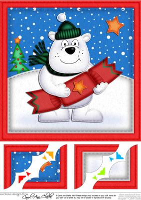 8 x 8 Xmas Ben Polar Bear's Cracker Scalloped Corner Topper