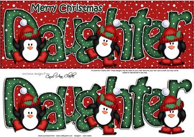 Large Dl Xmas Daughter with Penguins Quick Card 3D Decoupage