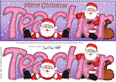 Large Dl Xmas Teacher with Santa Quick Card N Decoupage
