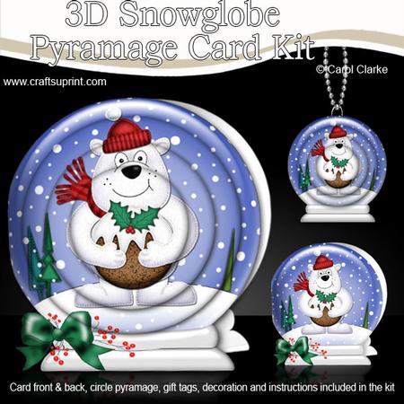 3D Xmas Polar Bear's Pudding Snowglobe Circle Pyramage Card
