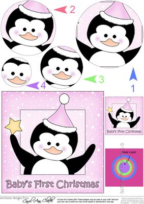 Baby's 1st Christmas Penguin Circle Pyramage Topper