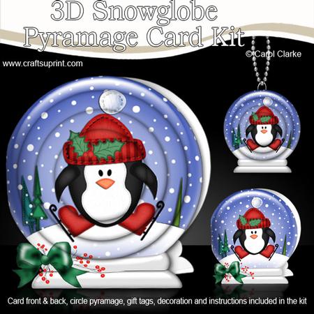 3D Xmas Skating Penguin Snowglobe Circle Pyramage Card Kit