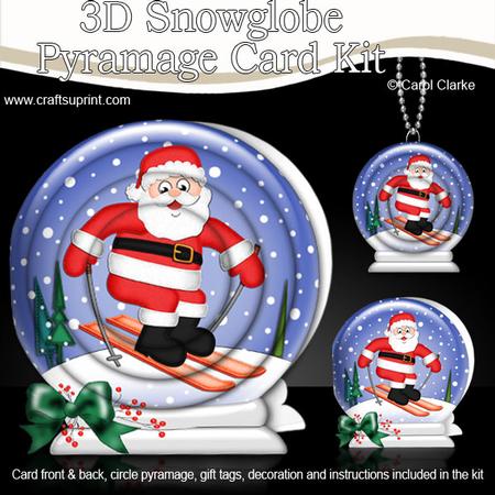 3D Xmas Skiing Santa Snowglobe Circle Pyramage Card Kit