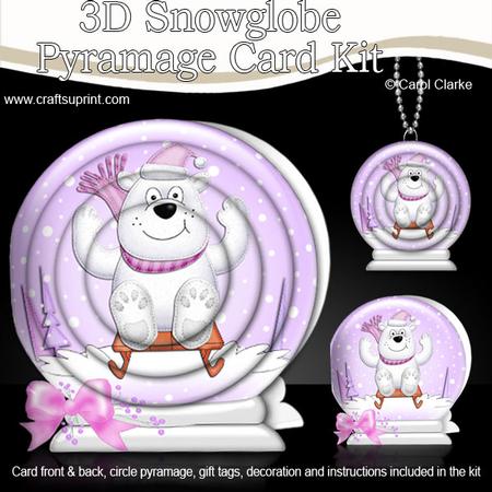 3D Xmas Sledging Bear Snowglobe Circle Pyramage Card Kit