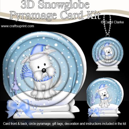 3D Xmas Scottie Dog Snowglobe Circle Pyramage Card Kit