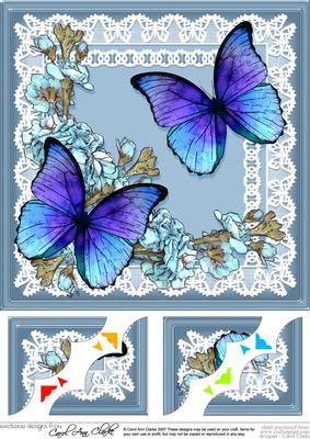 8 x 8 Butterflies Flowers N Lace Scalloped Corner Topper