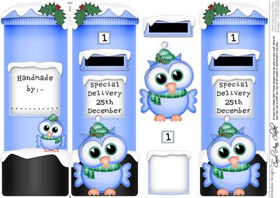 Xmas Little Hoot Owl Postbox Shaped Card N 3D Decoupage