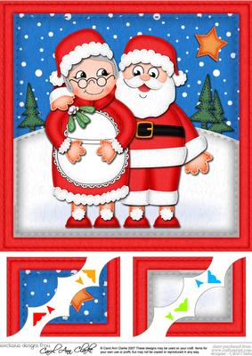 8 x 8 Xmas Mr N Mrs Claus Scalloped Corner Topper