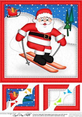 8 x 8 Xmas Skiing Santa Scalloped Corner Topper