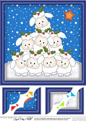 8 x 8 Xmas Cute Lambs Scalloped Corner Topper