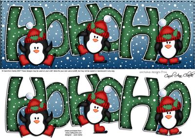 Large Dl Xmas Hohoho Penguins Quick Card with 3D Decoupage