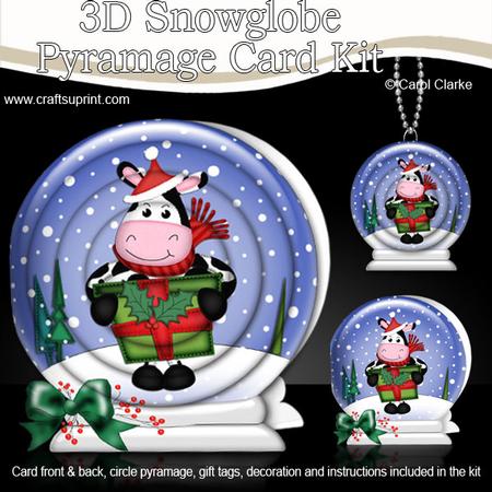 3D Xmas Milly Moo Cow Snowglobe Circle Pyramage Card Kit