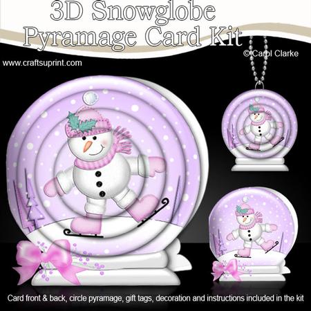 3D Xmas Skating Snowman Snowglobe Circle Pyramage Card Kit