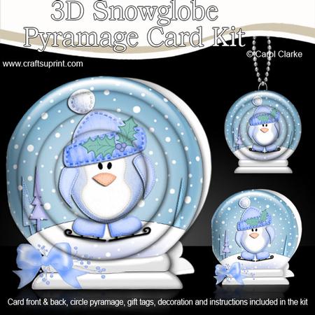 3D Xmas Cute Penguin Snowglobe Circle Pyramage Card Kit
