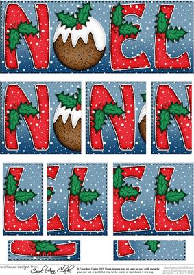 Christmas Xmas Noel with Puddings Dl Side Stacker Topper