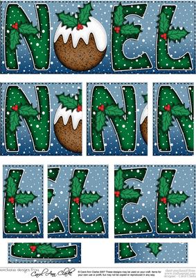 Christmas Xmas Noel with Puddings Dl Side Stacker Topper